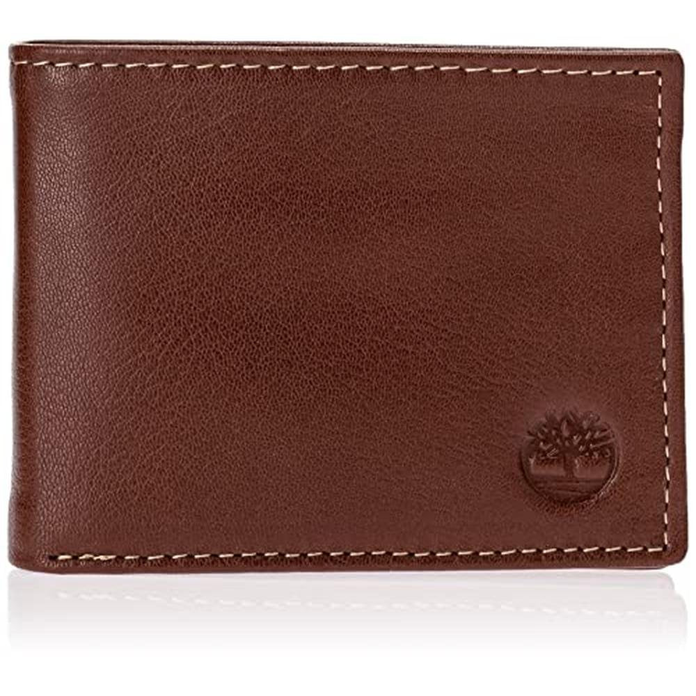 Timberland Men: Hybrid Cognac Hundson Bifold Wallet – Front View
