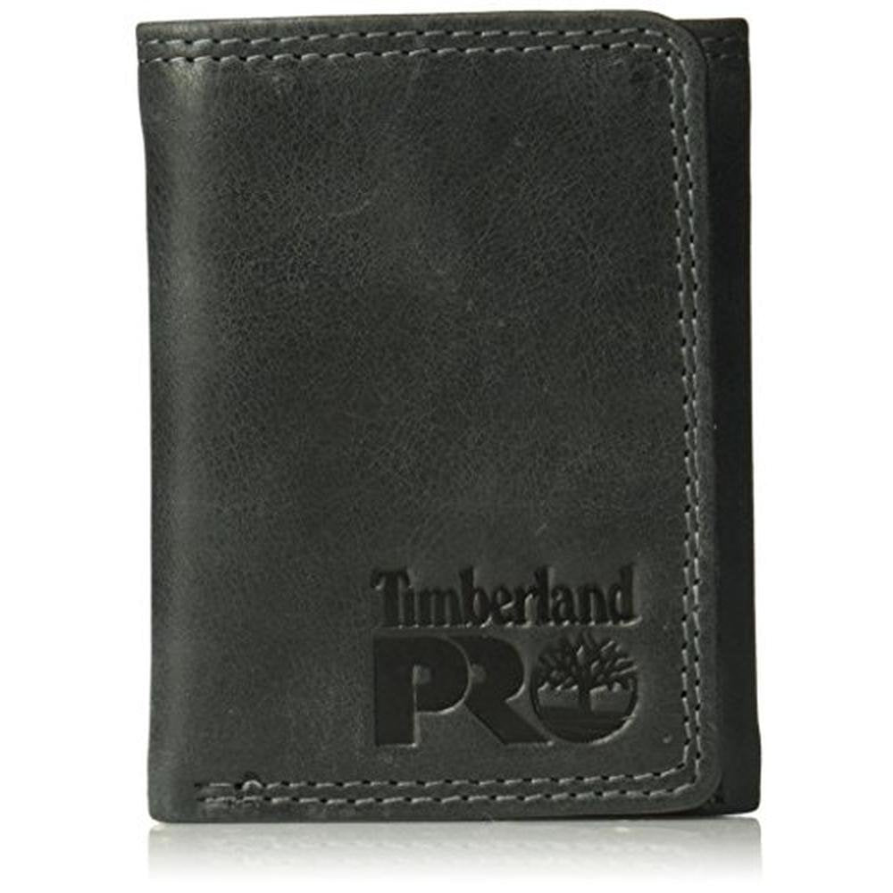 Timberland PRO Men's Leather RFID Trifold Wallet with ID – Front View