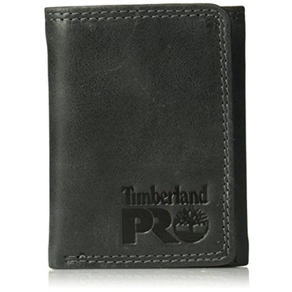 Timberland PRO Men's Leather RFID Trifold Wallet with ID – Front View
