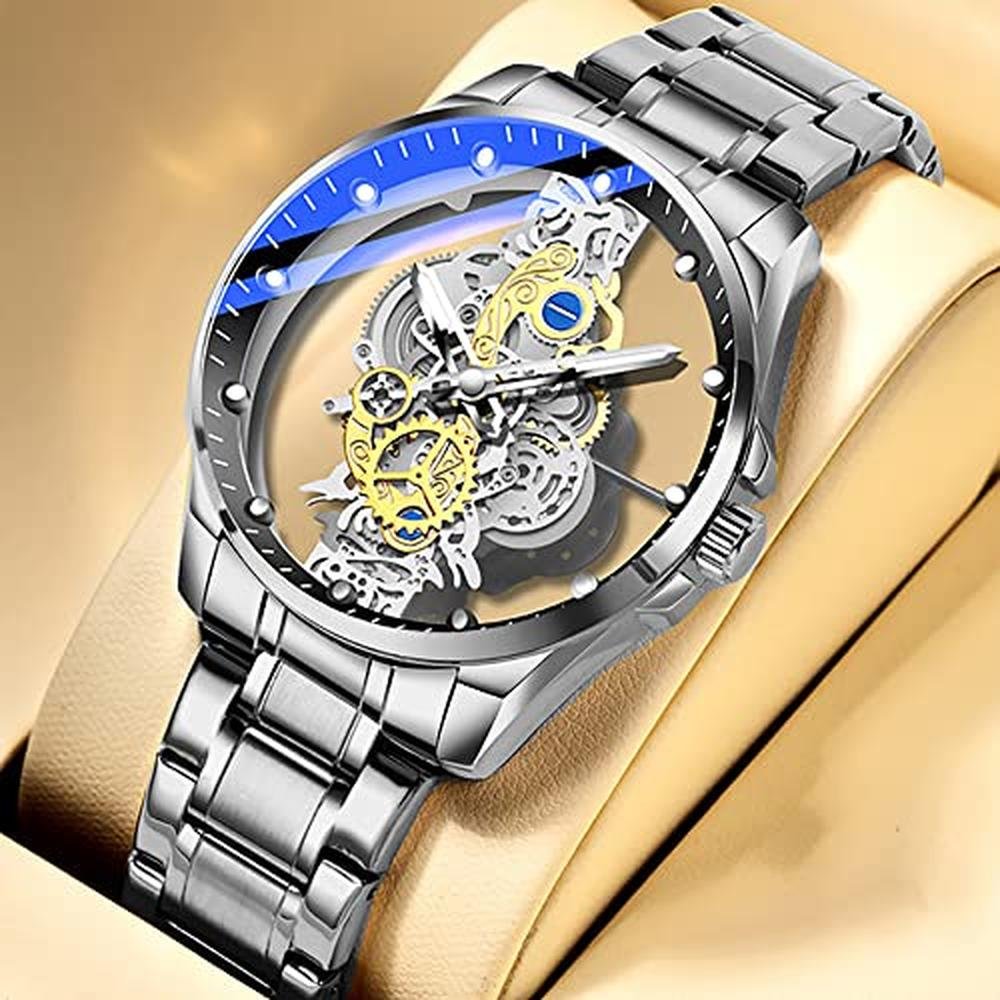 Men's Tiong Watch: Tiong Men's Skeleton Quartz Stainless – Side View
