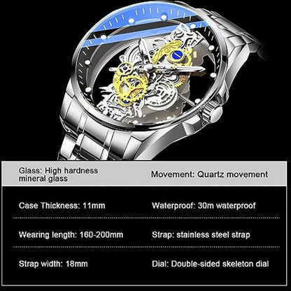 Men's Tiong Watch: Tiong Men's Skeleton Quartz Stainless – Close-up Detail