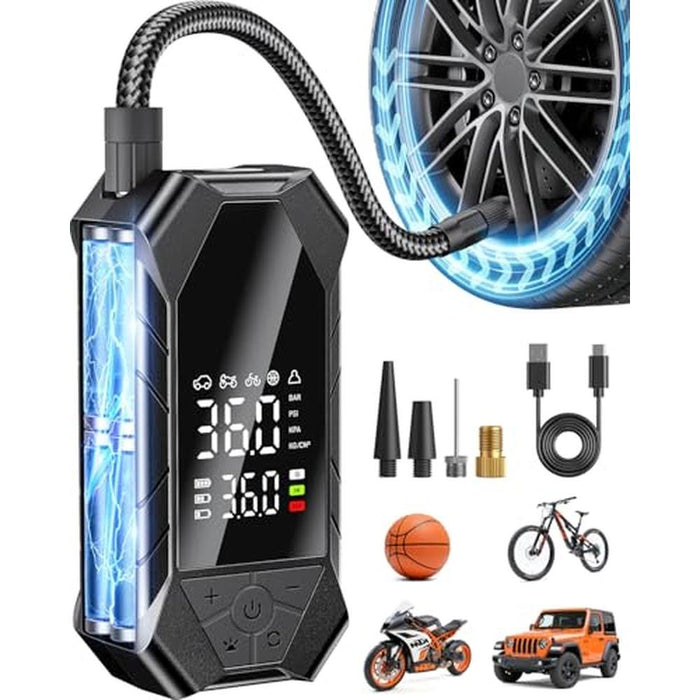 Air Pump: Portable 150 PSI Air Compressor with LED Lights – Front View