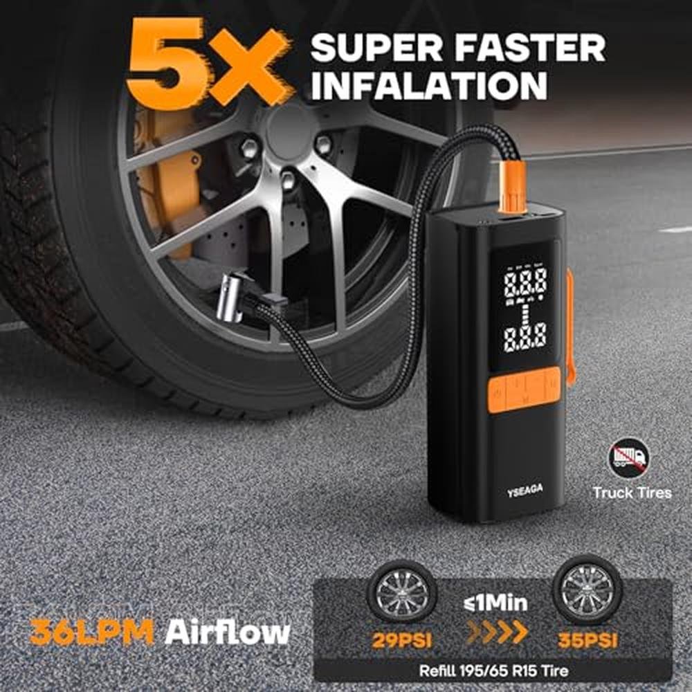 Tire Inflator: Portable Air Compressor 5x Faster 150psi – Side View