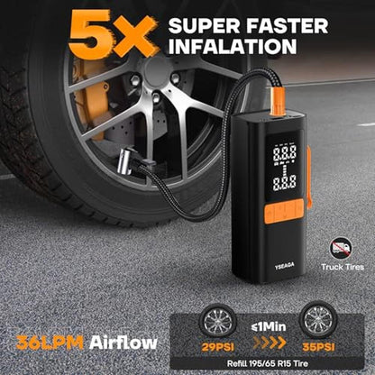 Tire Inflator: Portable Air Compressor 5x Faster 150psi – Side View