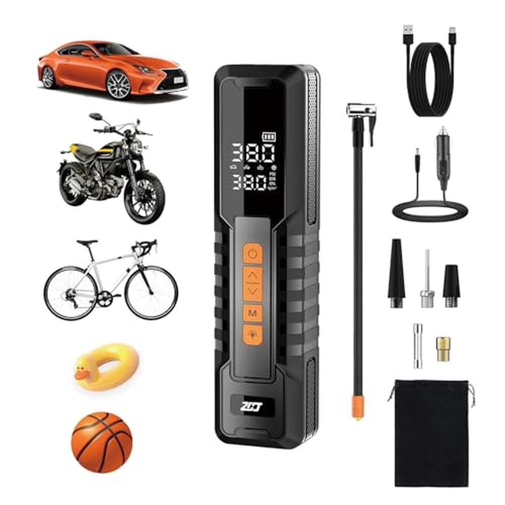 Tire Inflator: Portable Air Compressor 150PSI 6000mAh – Front View