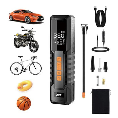 Tire Inflator: Portable Air Compressor 150PSI 6000mAh – Front View