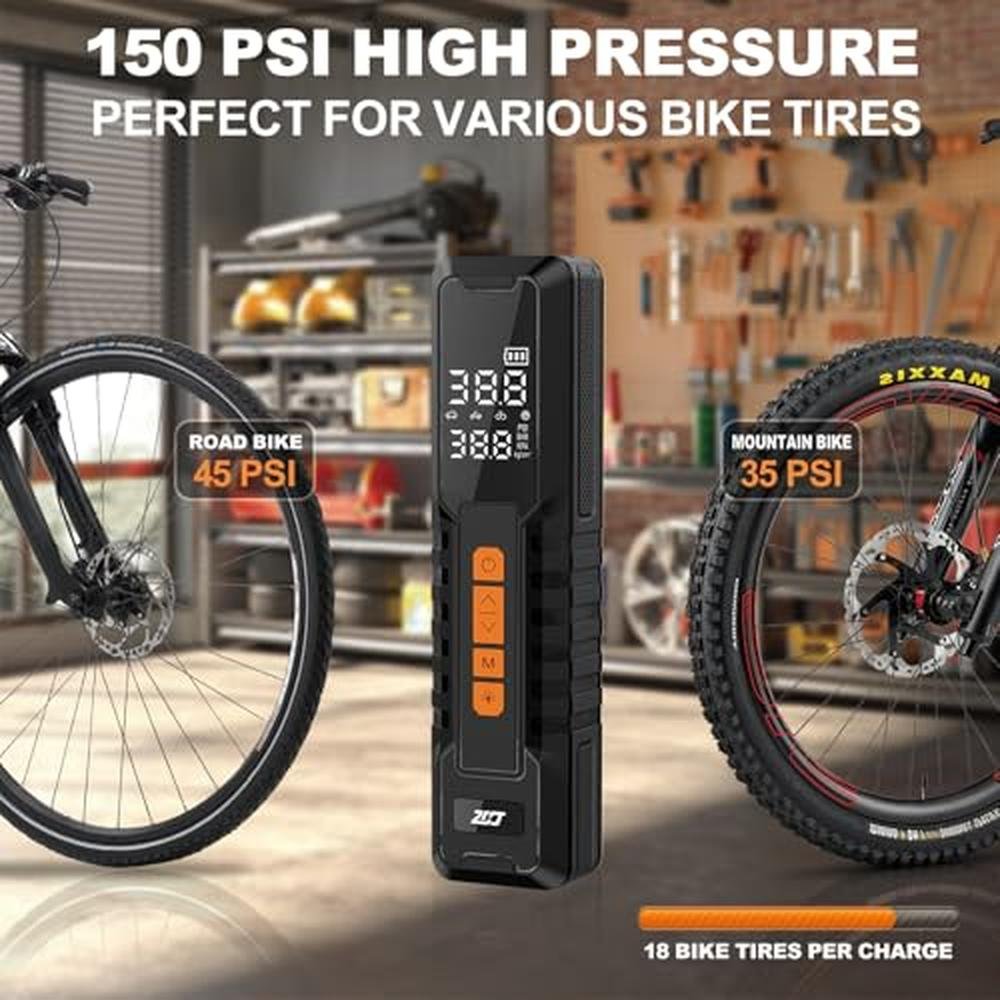 Tire Inflator: Portable Air Compressor 150PSI 6000mAh – Side View