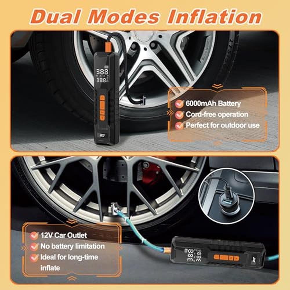 Tire Inflator: Portable Air Compressor 150PSI 6000mAh – Close-up Detail