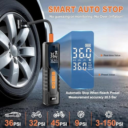 Tire Inflator: Portable Air Compressor 150PSI 6000mAh – In Use