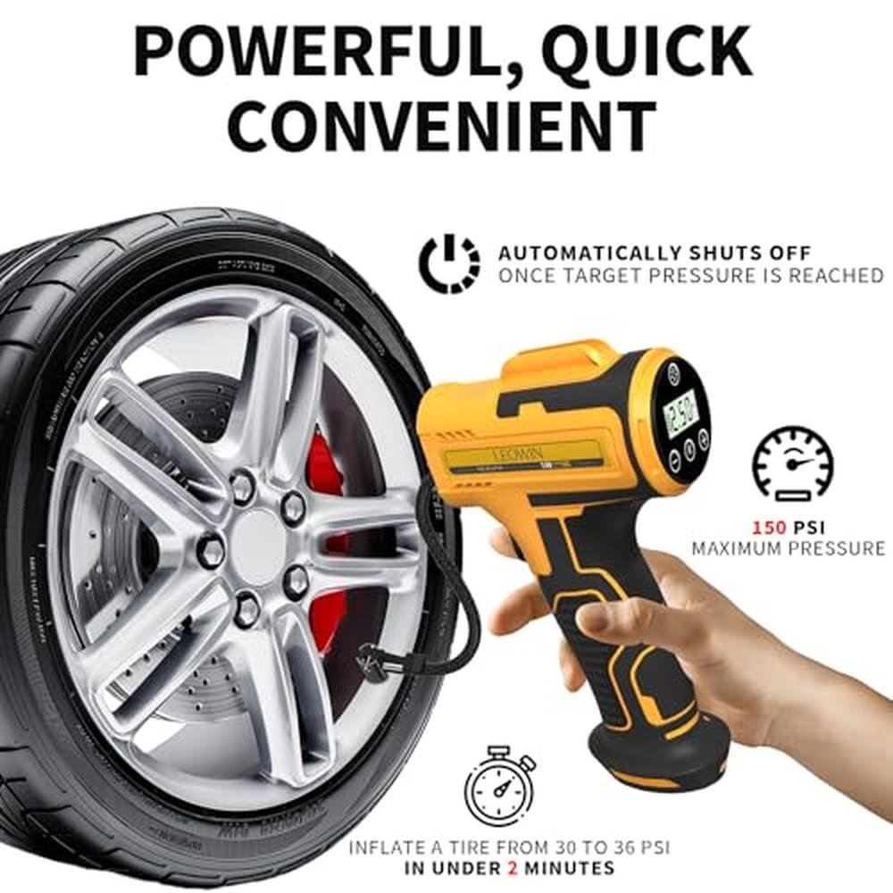 Tire Air: Portable Air Compressor Cordless Handheld Air Pump – Close-up Detail