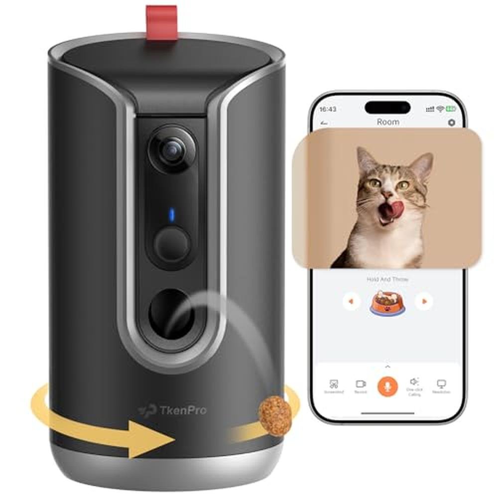 Camera Treat Dispenser: TKENPRO 2K Pet Camera with 360 – Front View