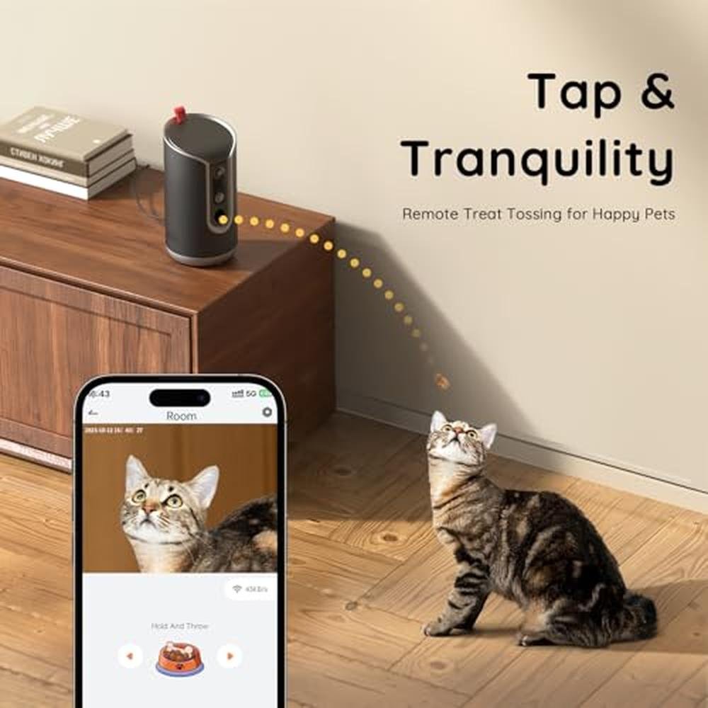 Camera Treat Dispenser: TKENPRO 2K Pet Camera with 360 – Side View