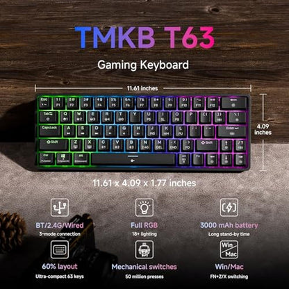 Gaming Keyboard: TMKB T63 60% Wireless Mechanical Keyboard – Side View