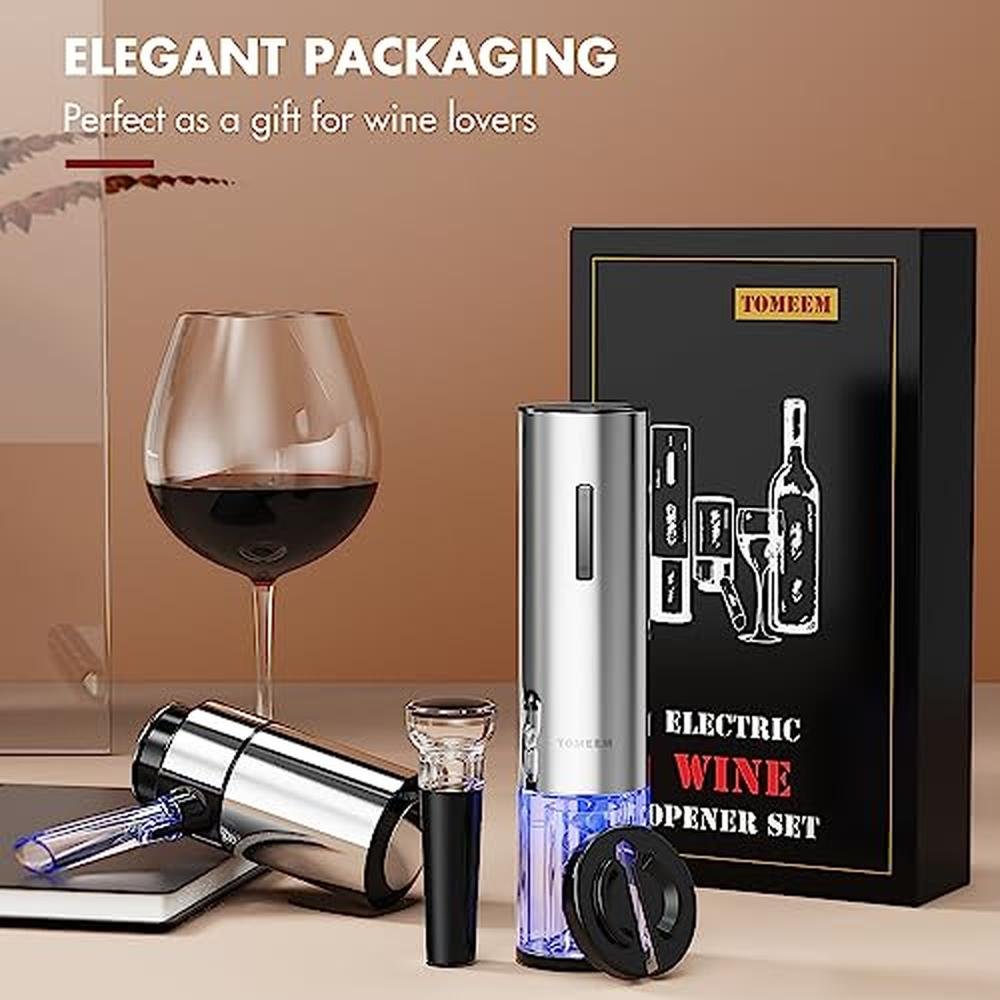 Electric Wine Opener: TOMEEM 4-in-1 Set with Foil Cutter – Close-up Detail