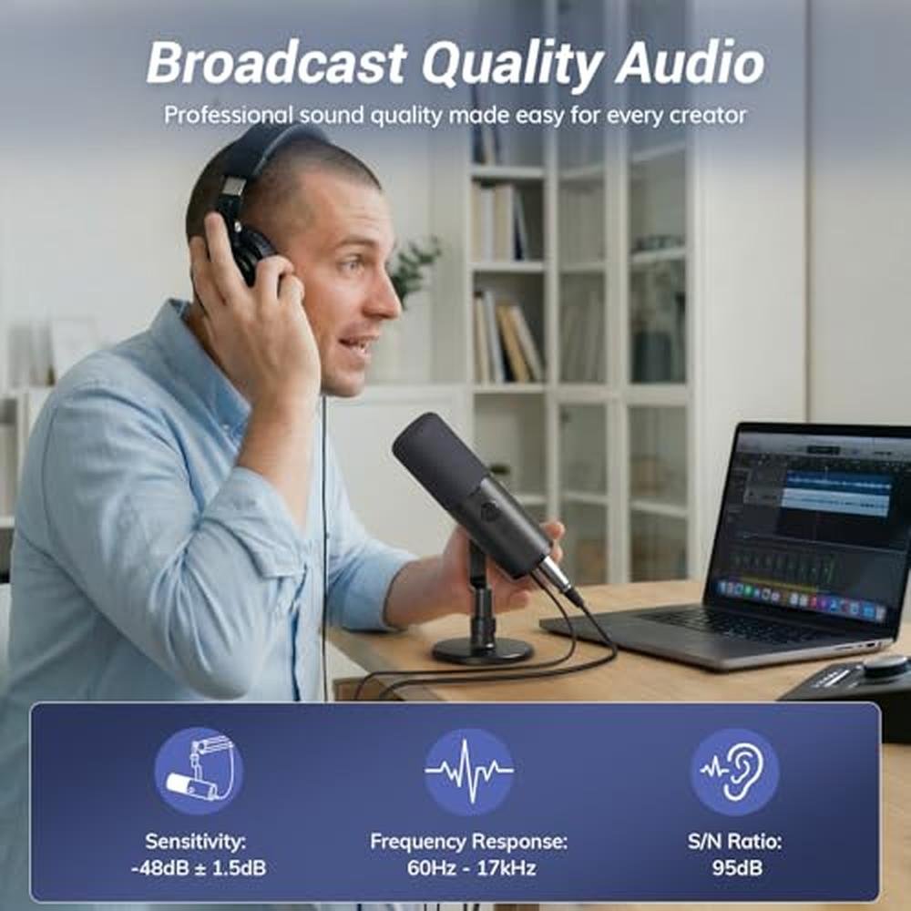TONOR Dynamic Podcast Microphone for Studio – Side View