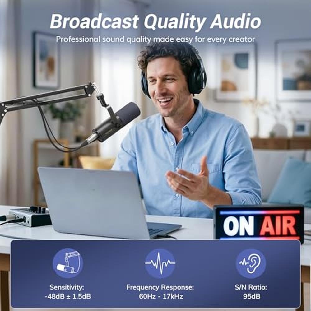 TONOR Dynamic Podcast Microphone for Studio – Side View