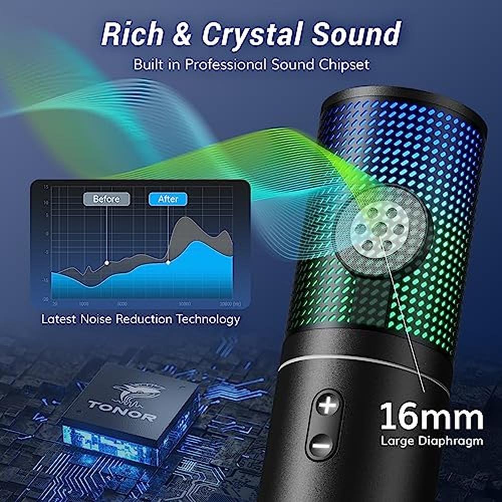 TONOR USB Podcast Microphone: Gaming PC Studio Streaming – Side View