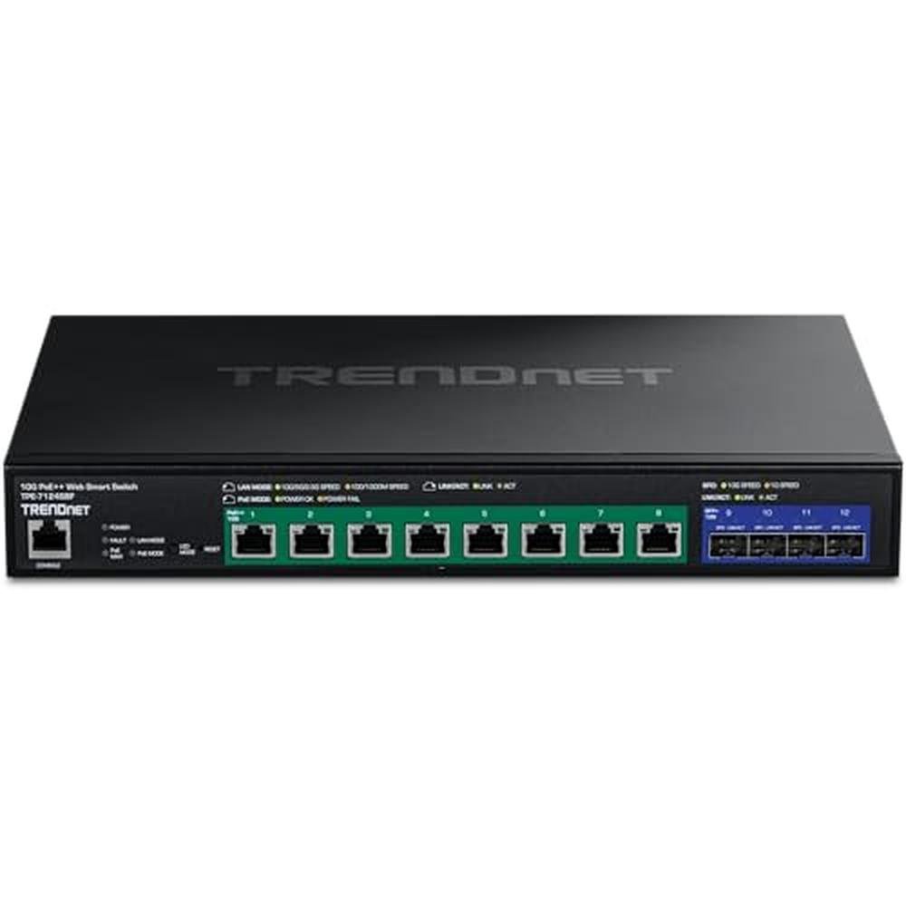 10g Poe Switch: Trendnet TPE-7124Sbf 12-Port Web Smart – Side View