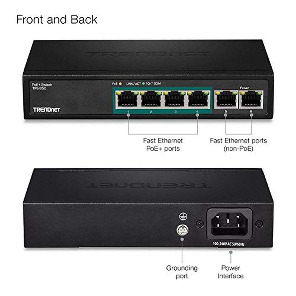 Poe Switch: Trendnet TPE-S50 6-Port Fast Ethernet Poe Switch – Side View