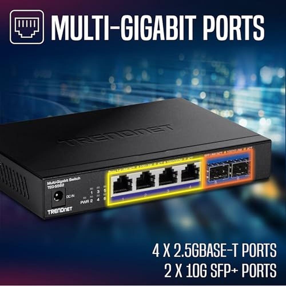Switch Ports: Trendnet 6-Port Unmanaged Multi-Gig Switch 4 – Close-up Detail