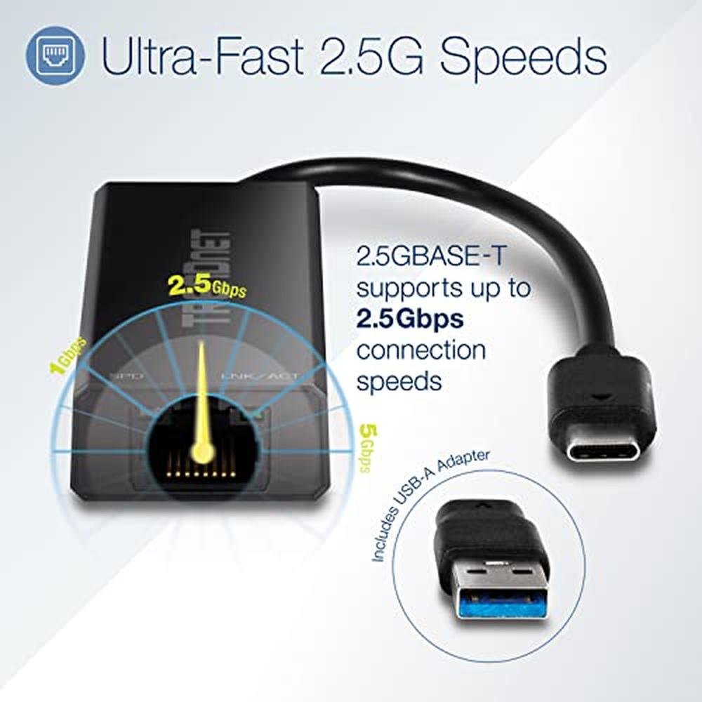 Trendnet 5GBase: Trendnet TUC-ET2G USB-C 3.1 to 2.5GBase-T – Side View