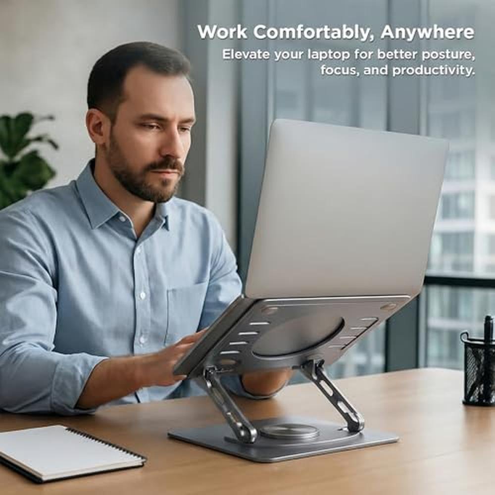 Laptop Stand: Uncaged Ergonomics Swivel Laptop Stand for – In Use