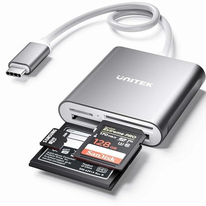 Reader Flash: Unitek USB-C SD Card Reader Aluminum 3-Slot – Front View