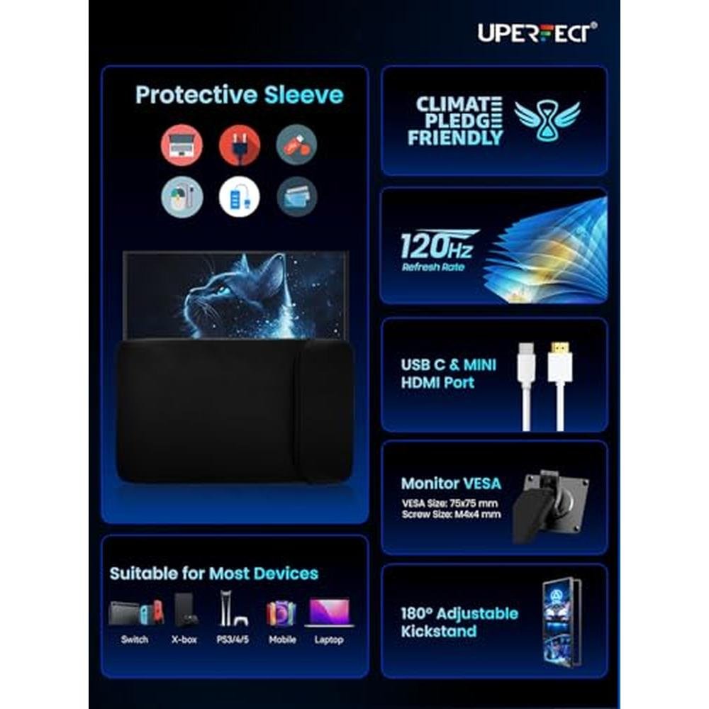 Portable Monitor: UPerfect 18.5 Inch 120Hz 125% sRGB 1080p – Side View