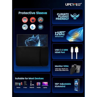 Portable Monitor: UPerfect 18.5 Inch 120Hz 125% sRGB 1080p – Side View