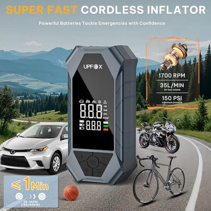 Tire Air: UPFOX Tire Inflator Portable Air Compressor 150PSI – Side View