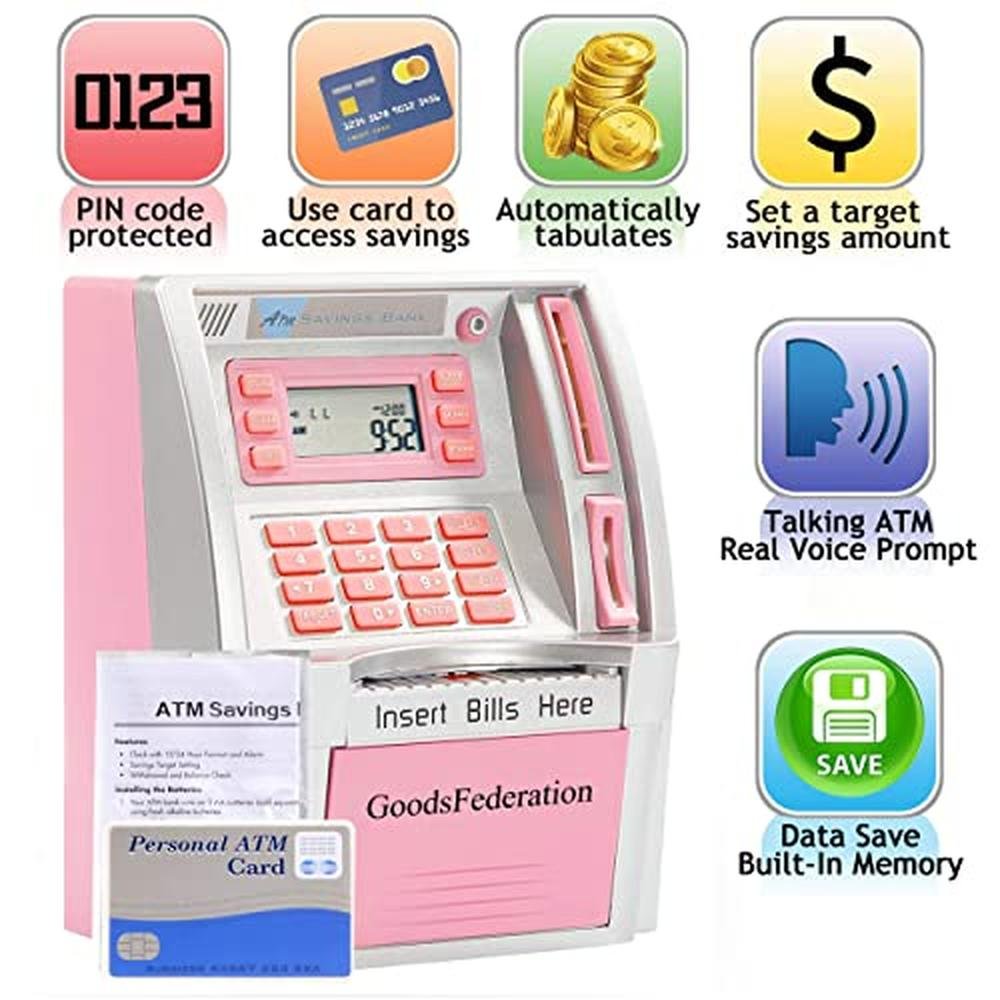 Money Bank: Upgraded Talking ATM Piggy Bank for Kids and – Side View