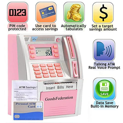 Money Bank: Upgraded Talking ATM Piggy Bank for Kids and – Side View