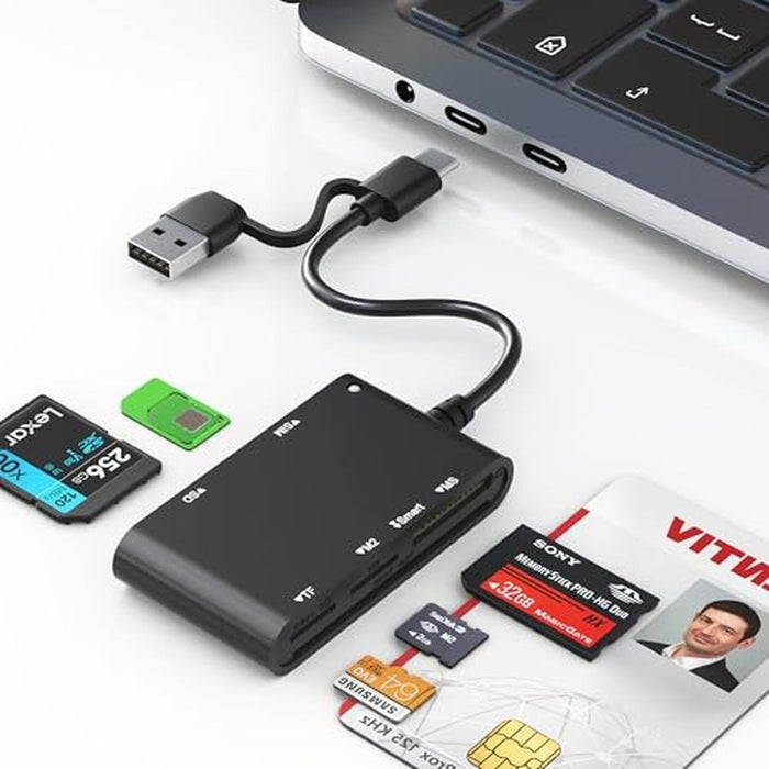 CAC Reader: 7-in-2 USB C/A Smart Card Reader and Memory – Front View