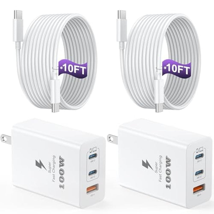 Charger Block: 100W 3-Port GaN Super Fast Phone Charger – Front View
