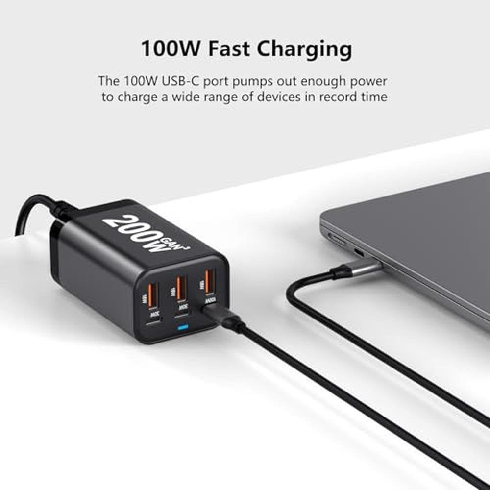 Charger Block: 200W 6 Port GaN Fast Charging Station Hub – In Use