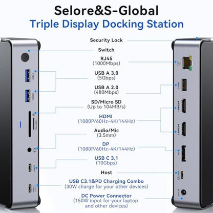 Docking Station: Premium USB C Laptop Dock with 3 Monitors – Side View