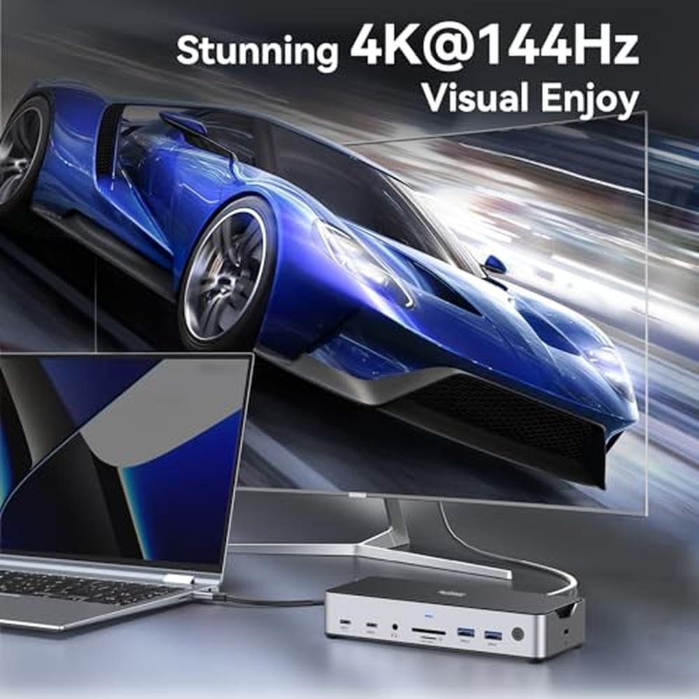 Docking Station: Premium USB C Laptop Dock with 3 Monitors – In Use