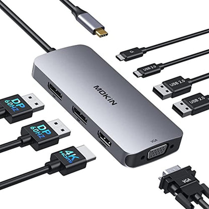 Docking Station: USB C 8-in-1 Hub with Dual DisplayPort – Front View