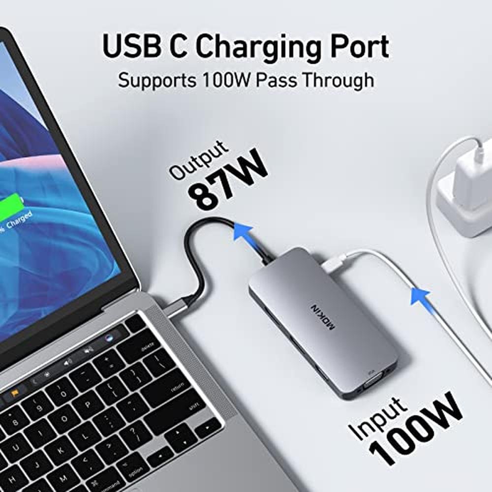 Docking Station: USB C 8-in-1 Hub with Dual DisplayPort – Close-up Detail