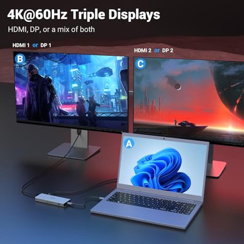 Dual Docking Station: Oberster USB-C Hub with Dual 4K 60Hz – Side View