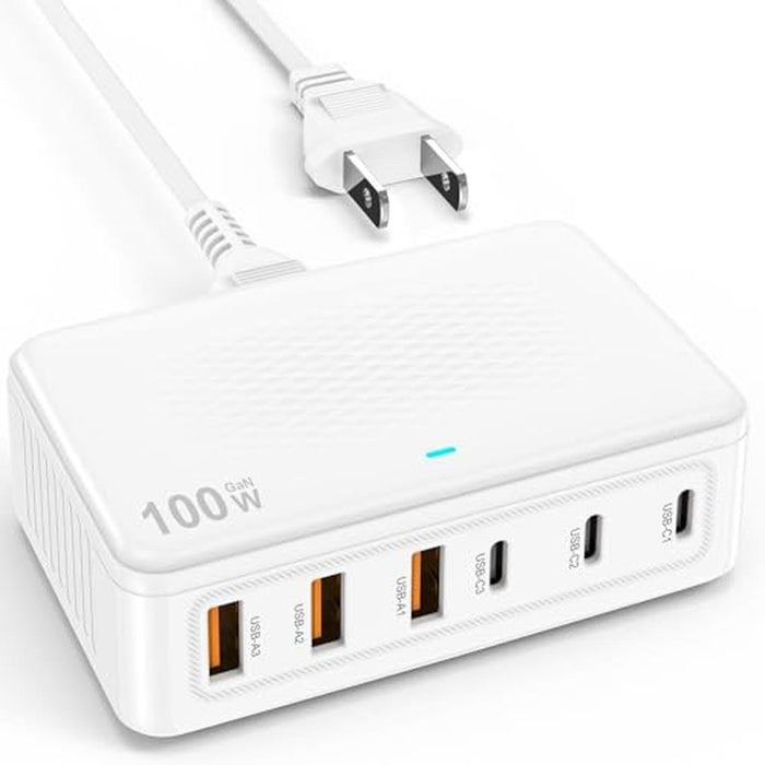 Charger Block: USA Warehouse 100W GaN 6 Port PD USB C QC – Front View