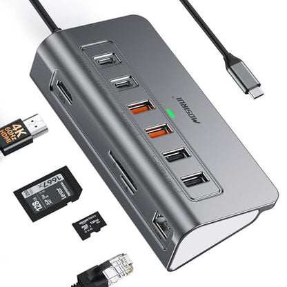 USB C Hub Ethernet: 10-in-1 Docking Station with 4K 60Hz – Front View