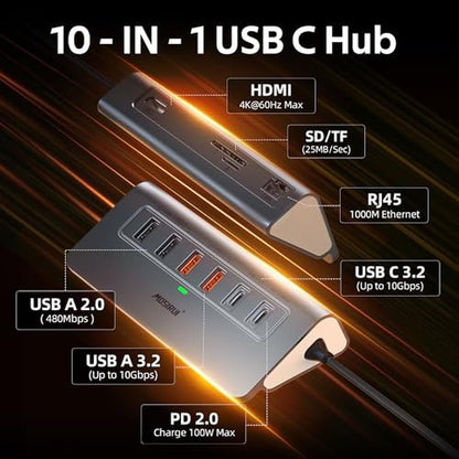 USB C Hub Ethernet: 10-in-1 Docking Station with 4K 60Hz – Side View