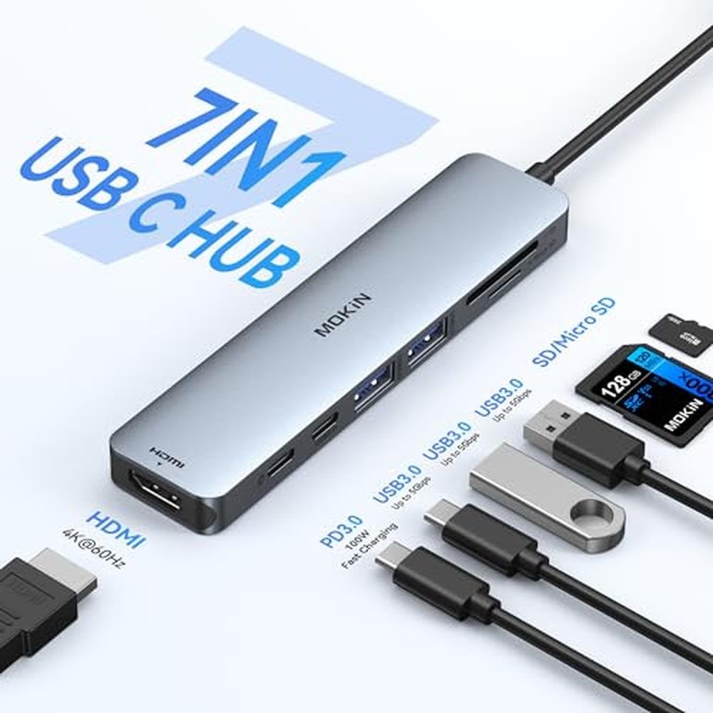 Macbook Air Accessories: Mokin 7-in-1 USB-C Hub with HDMI – Side View