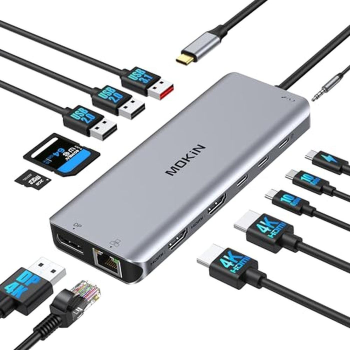 Dual Hub: Mokin USB C Laptop Docking Station 13-in-1 Dual – Front View