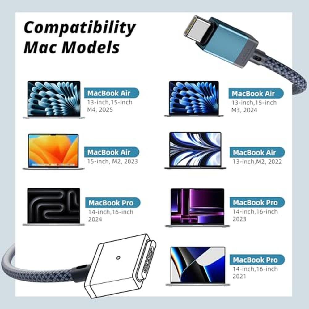 Magnetic Cable: USB-C to Magnetic 3 Cable for M4 MacBook – Side View
