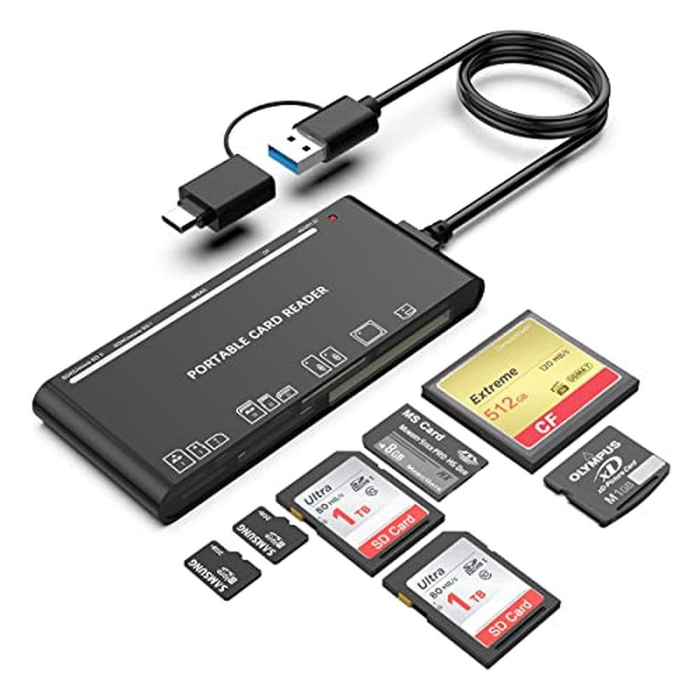 USB3 Multi: Premium 7-in-1 Card Reader Adapter Hub – Front View