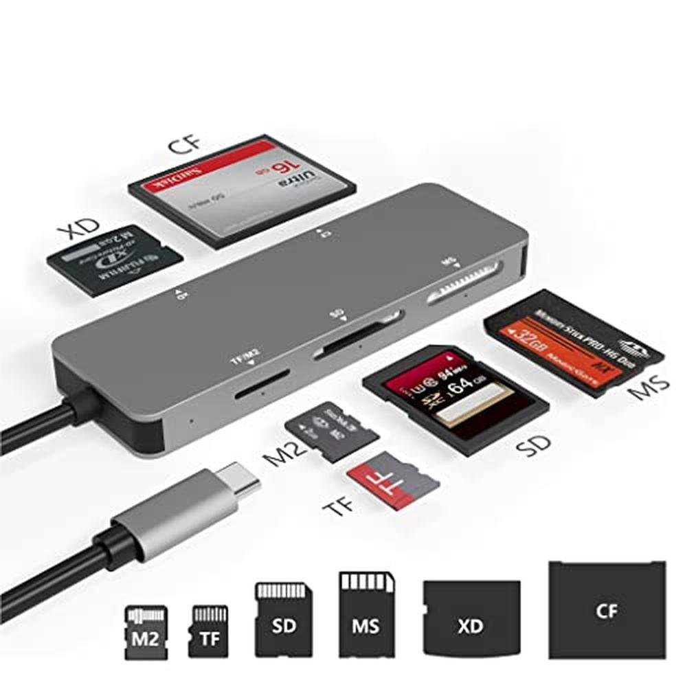 Picture Reader: USB C XD 6-in-1 High-Speed Card Reader – Front View