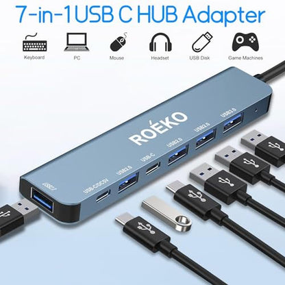 Hub Multiport: Grey 7-in-1 USB Hub 3.0 with Multiport – Side View