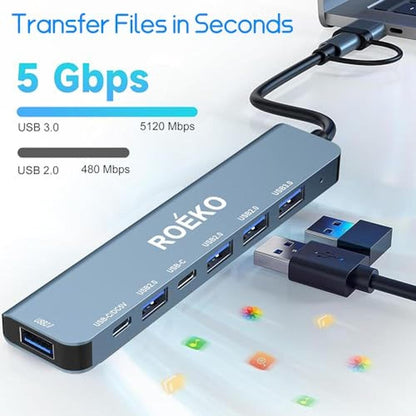Hub Multiport: Grey 7-in-1 USB Hub 3.0 with Multiport – In Use